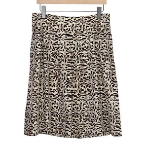 Banana Republic 100% Silk Pleated Knee-Length Skirt | Size 10 | Brown/Cream
